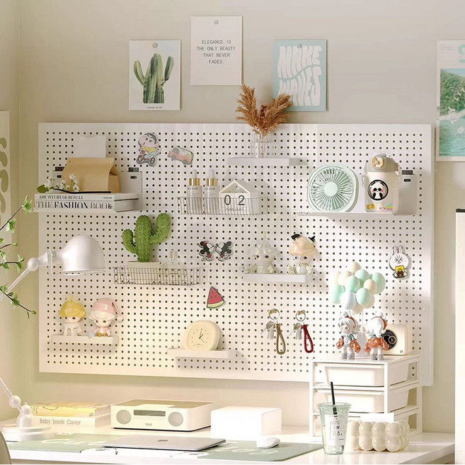 BIKASU 원형 타공판 페그보드 인테리어 선반 악세서리 벽부착 타공판 파티션, 화이트, 1개