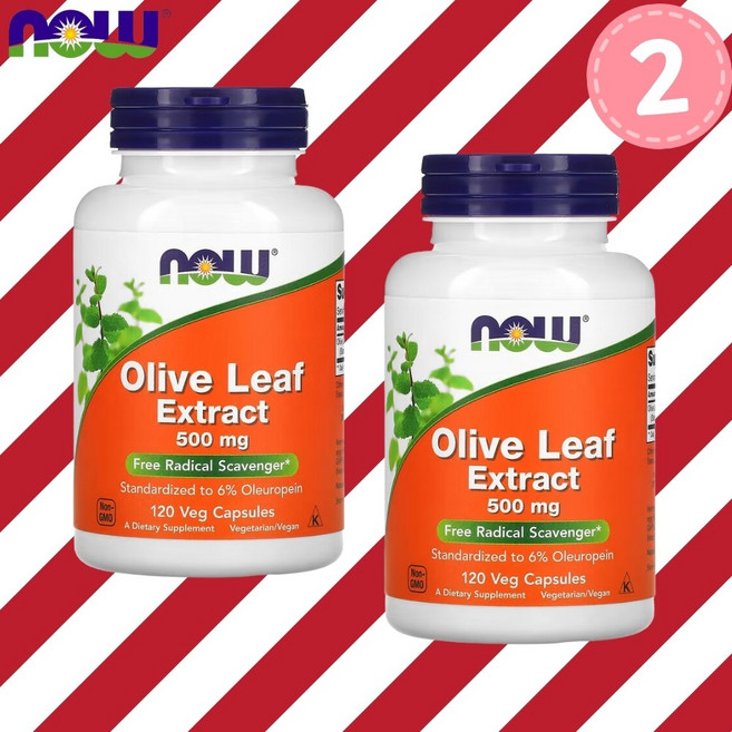 미국 Now foods Olive Leaf 올리브잎 추출 500mg 120캡슐 x 2통, 120정, 2개