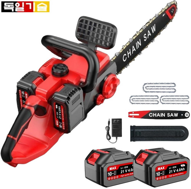 [I-One] 독일기술 듀얼 드라이브 듀얼 파워 무선 충전식 고출력 리튬 전기톱 40cm(16") 고성능 배터리, 1세트