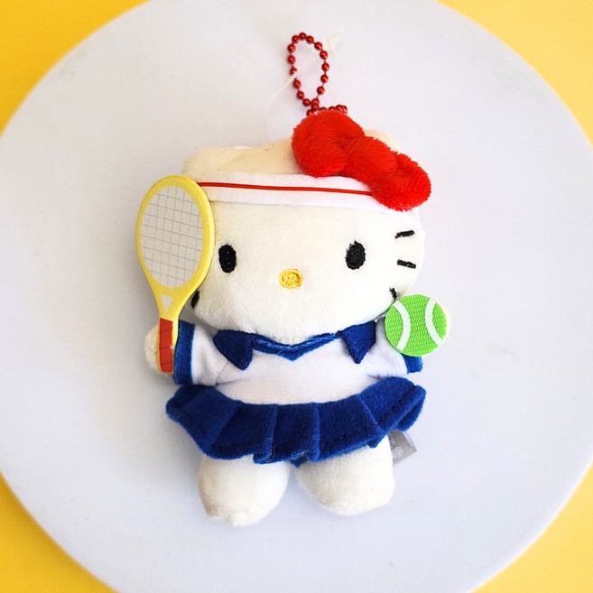 BSC 산리오 테니스 미니 키링 인형 키홀더 운동 스포츠 가방고리 자동차키링, 1개, A. 헬로키티 테니스 미니 키링, 8cm
