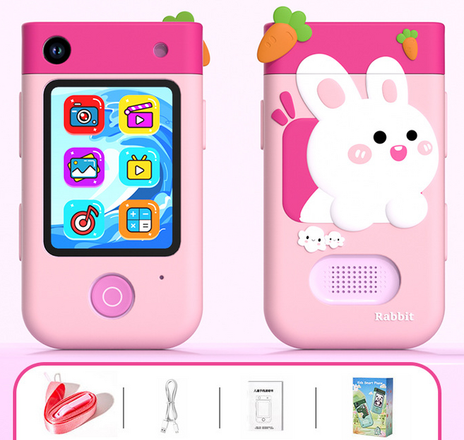 미니 셀카폰 카메라폰 디지털 토이카메라 촬영 게임 음악 128GB SD카드+카드리더기, 토끼