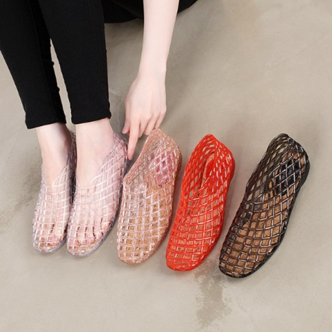 여름 시원한 통풍 여성 투명 네트 젤리 플랫슈즈