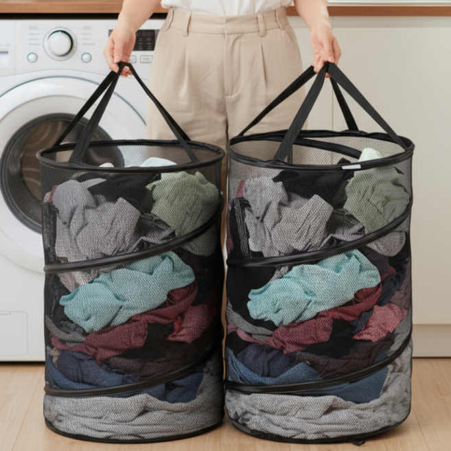 융풍 빨래바구니 접이식 빨래바구니 빨래바구니 대용량 60L, 2개 검정
