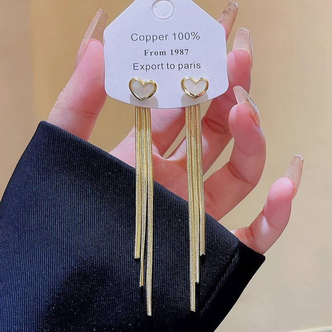 칠성작 925은침 입체 하트 귀걸이 골드 롱 태슬 가벼운 럭셔리 귀고리 데일리 파티 분위기 이어링