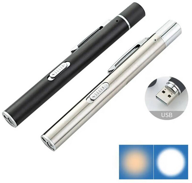 손전등 캠핑 랜턴 낚시 미니 후레쉬 휴대용 LED 작업 조명 의료 응급 처치 펜 라이트 토치 램프 눈동자 게이지 측정 의사 간호사 진단, Silver