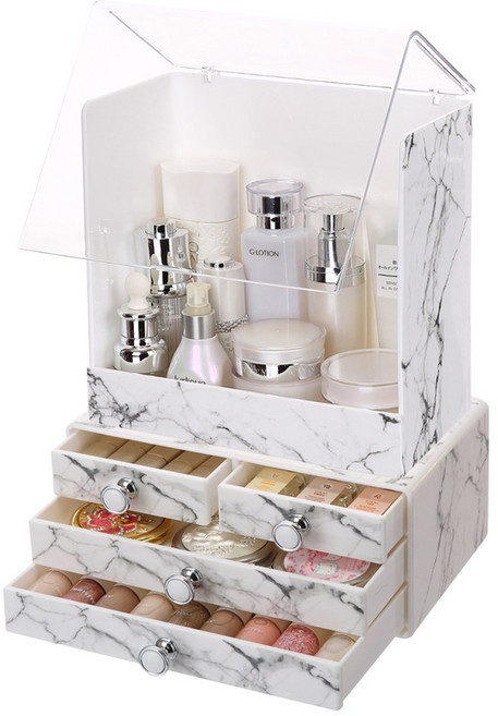 헬로리빙 마블패턴 3단 4구 서랍+뚜껑 콤보 화장품 정리함, 1개