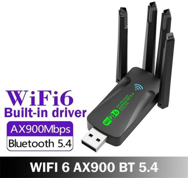 WiFi 6 AX900 USB 어댑터 블루투스 5.4 듀얼 밴드 2.4G 5G 4 안테나 WiFi6 네트워크 수신기 동글, 1)style 3