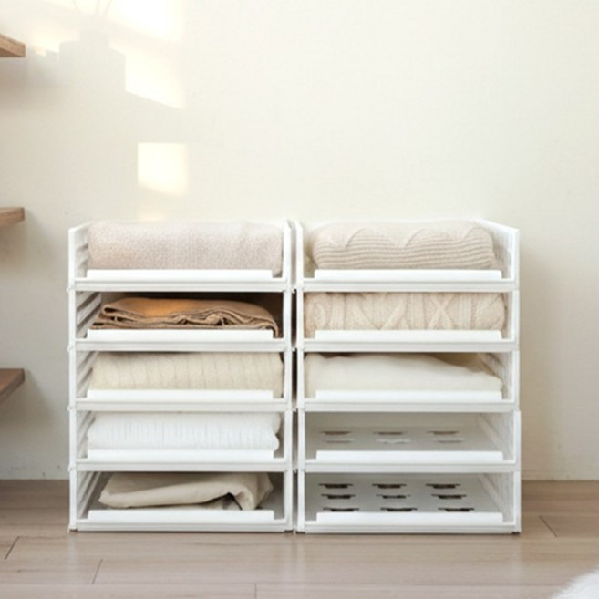 풀 슬라이딩 옷정리 적층 트레이 중형 1P 티셔츠 니트 바지 수납 정리, 화이트, 1개