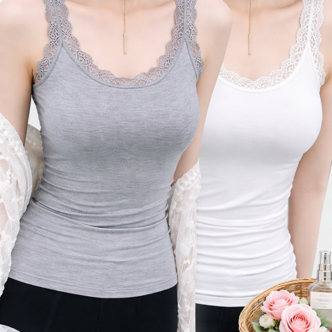 PETITBATH여성 레이스 장식 슬림핏 민소매 나시 2종 세트 WZS60310