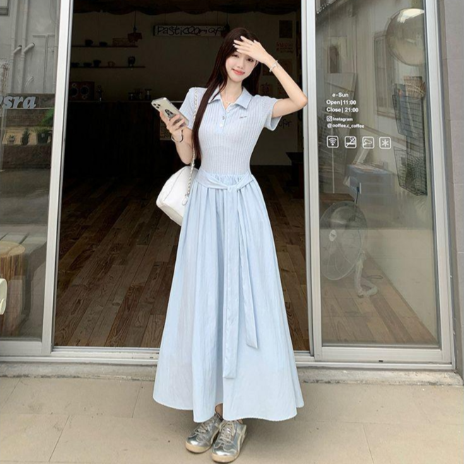 ORZQU 여성 여름 캐주얼 폴로카라원피 슬림핏 우아한 롱 원피스