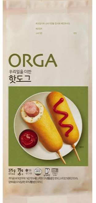 올가 우리밀을 더한 핫도그 (75gx5입), 1개, 375g