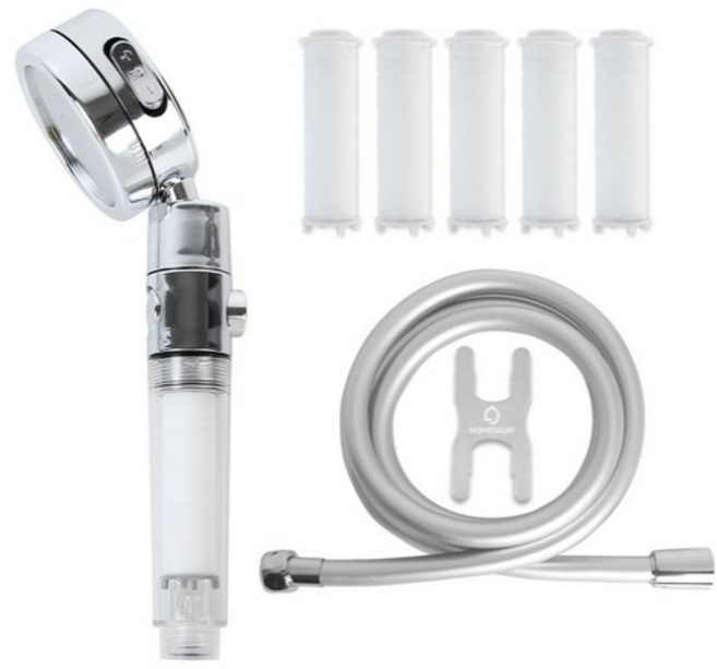 홈다움 3단조절 온오프 다기능 샤워기 + 필터 5p + 안꼬이는 말랑이 PVC 샤워호스 1.5m, 1개, ALL WHITE