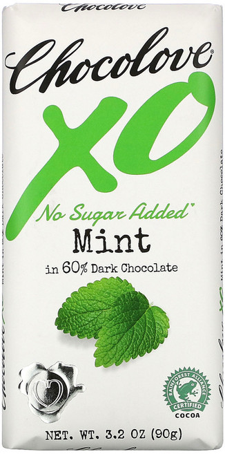 Chocolove XO 민트가 함유된 60% 다크 초콜릿 바 90g(3.2oz) 2팩, 1개, 90g
