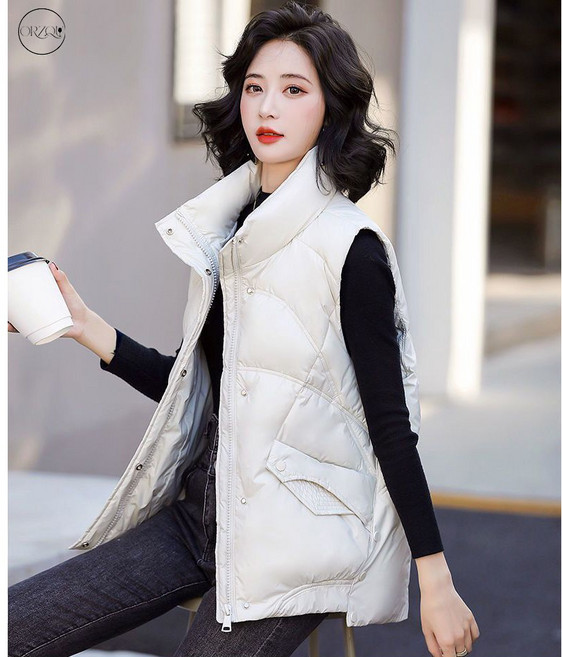 ORZQU 여성 겨울 캐주얼 루즈핏 경량패딩 두꺼운 방한 따뜻한 보온 조끼 패딩조끼