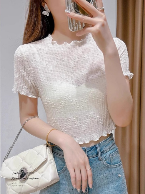性感蕾絲上衣 度假風罩衫, 白_透(01)