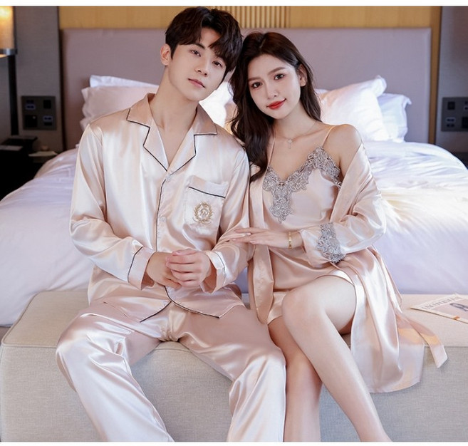 커플 실크 레이스 홈웨어