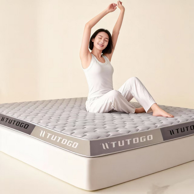 TUTOGO 乳膠記憶床墊 高彈性支撐 舒適透氣 單人3尺 (90x186x5公分) 可折疊收納, 菱形灰, 1個