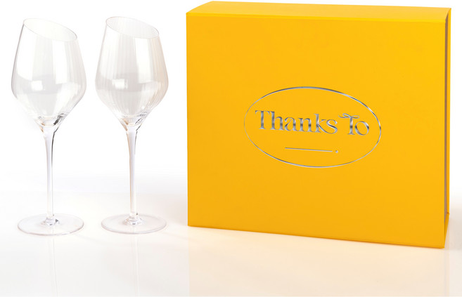 땡스투 리드프리 크리스탈 오로라 와인잔 2P 선물세트 오블리끄 클리어, 2개, 440ml