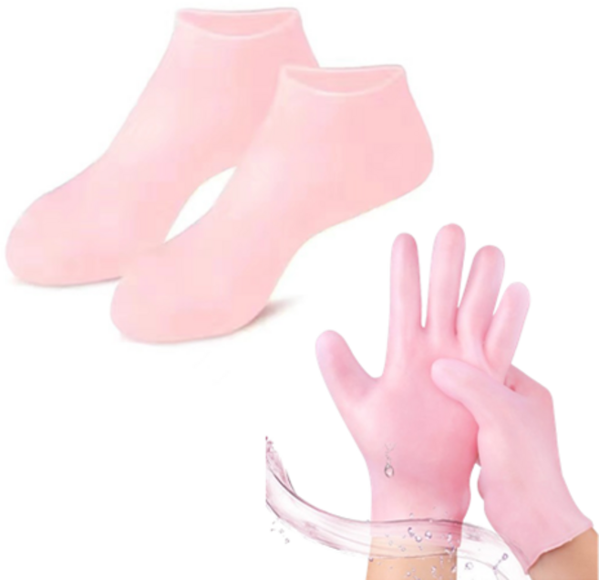 손 발 보습 장갑 실리콘 건조 수면 손보호 발팩 세트, 1세트, 핑크(양손_손팩+양발_발팩)
