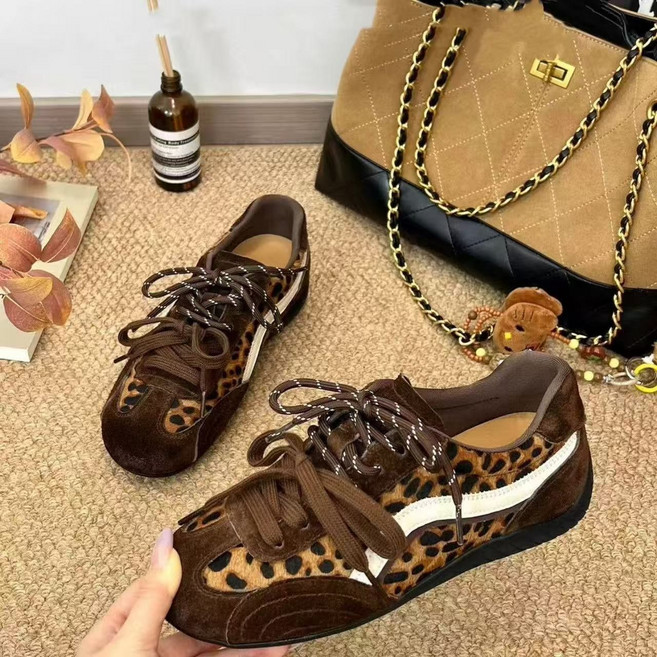 AURALA 여성 운동화 패션 호피 프린트 투톤 스트랩 빈티지 편안하고 가벼운 워킹화