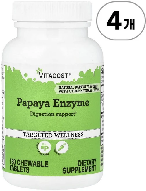 비타코스트 파파야 엔자임 57 mg Vitacost Papaya Enzyme 57 mg 180정, 4개 - 쿠팡