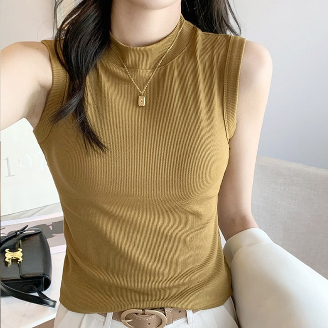 더블유앤케이 여성 라운드넥 나사산 민소매 나시 티셔츠 멜빵 상의 6 colors
