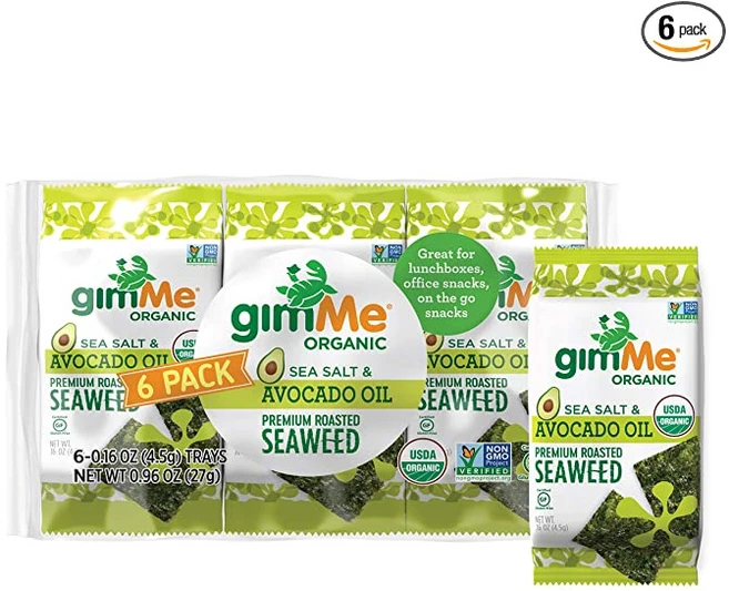 gimMe Organic Roasted Seaweed Sheets Sea Salt Avocado Oil Keto Vegan Gluten Free Great Source of I, 1개, 27g - 쿠팡