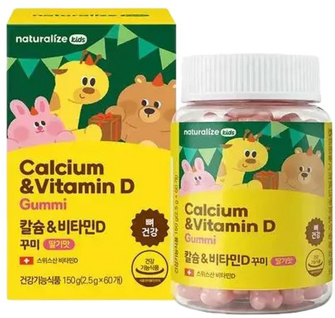 네추럴라이즈 키즈 비타민d 칼슘 꾸미, 60정, 1개