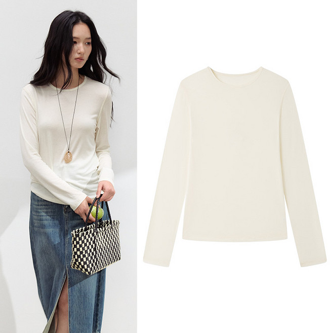 스토리원 WM-FWWT039 여성 실크 모달 베이직 티셔츠