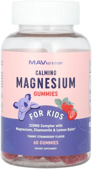 MAV Nutrition 진정 작용 마그네슘 구미젤리 어린이용 맛있는 딸기 구미젤리 60개, MAVNutrition진정작용마그네슘구미젤리어린이용맛있, 1개, 60정 - 쿠팡