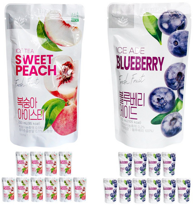 밸런스그로우 복숭아 아이스티 230ml 10팩 +블루베리에이드 230ml 10팩
