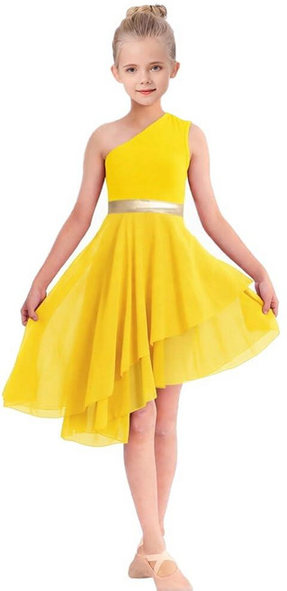 ORIDOOR Oblique Shoulder Praise Dance Costume for Girls Metal Irregular Worship Ceremony Lyrical