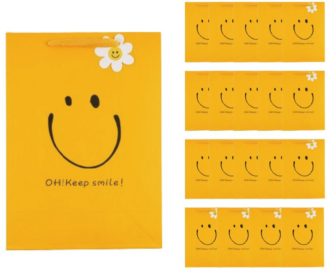 스마일 종이 선물 어린이집 답례품 쇼핑백(데이지 행택 포함), 20개, 데이지행택 포함