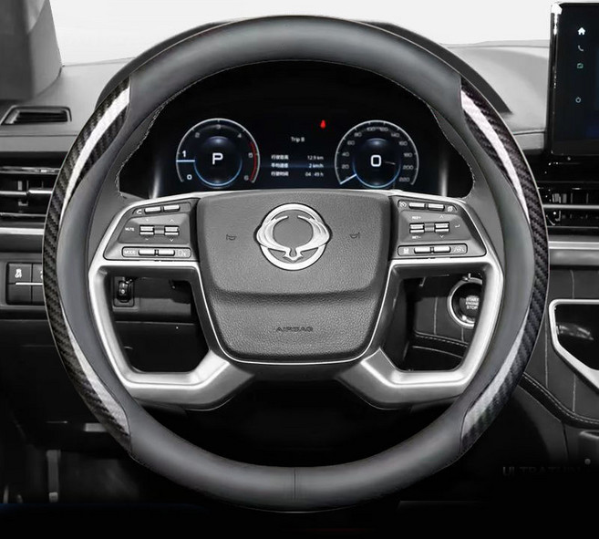 쌍용 전차종 호환 프리미엄 나파 가죽 카본 핸들커버, 원형 (S-01), 블랙 카본