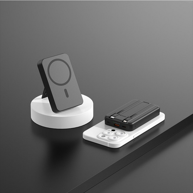 MagSafe行動電源 20000mAh 自帶線 無線充 磁吸 通過安全認證 隔日送達, 炫酷黑,20000mAh【雙線+支架+磁吸充】, KJ-790