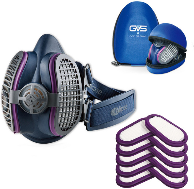 GVS 일립스 특급 방진마스크 세트 P100 필터장착 SPR451소형 SPR457대형 (본품+교체필터5+케이스1) 먼지 규진 석면 콘크리트 시멘트 유리섬유 석탄 납분진 금속, 1세트