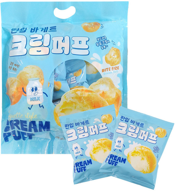 한입바게트 대용량 크림 퍼프 부드러운 우유크림이 듬뿍 겉바속촉, 5개, 216g