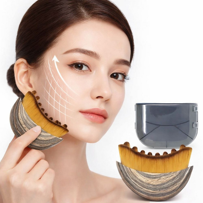 NOMIO 얼굴 리프팅 괄사 브러쉬 브이라인, 우드 브라운, 1개