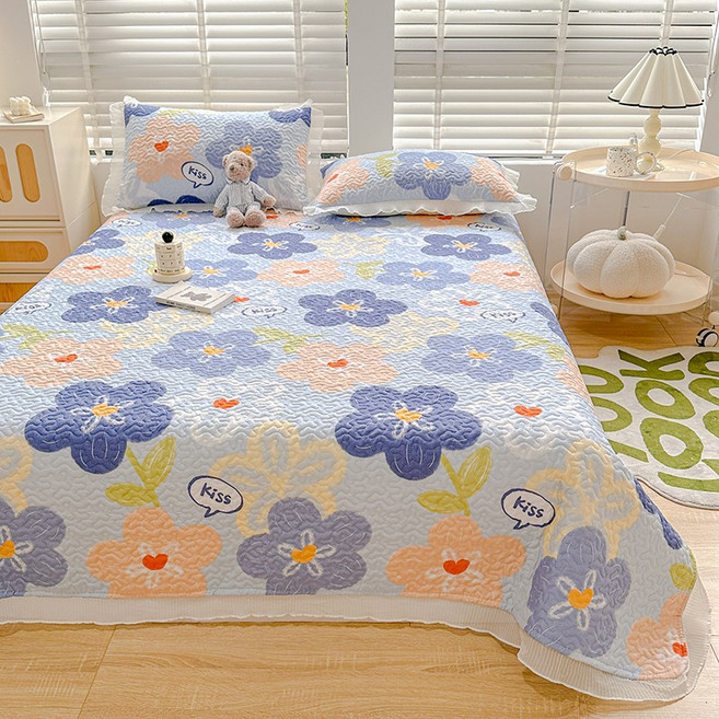 Cozy Aura 사계절 먼지없는 펄코튼 이불 겸 침대패드 스프레드, 꽃이