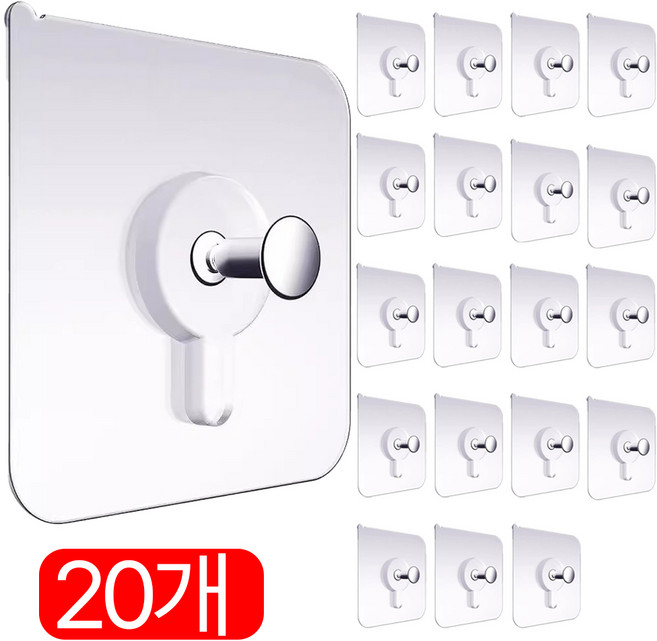 깔끔플러스 초강력 무타공 액자걸이 접착식 매직후크, 20개, 울트라클리어