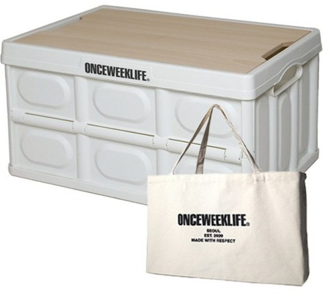 원스위크라이프 캠핑 폴딩박스 대형 + 우드상판 + 가방 세트, 1세트, 아이보리