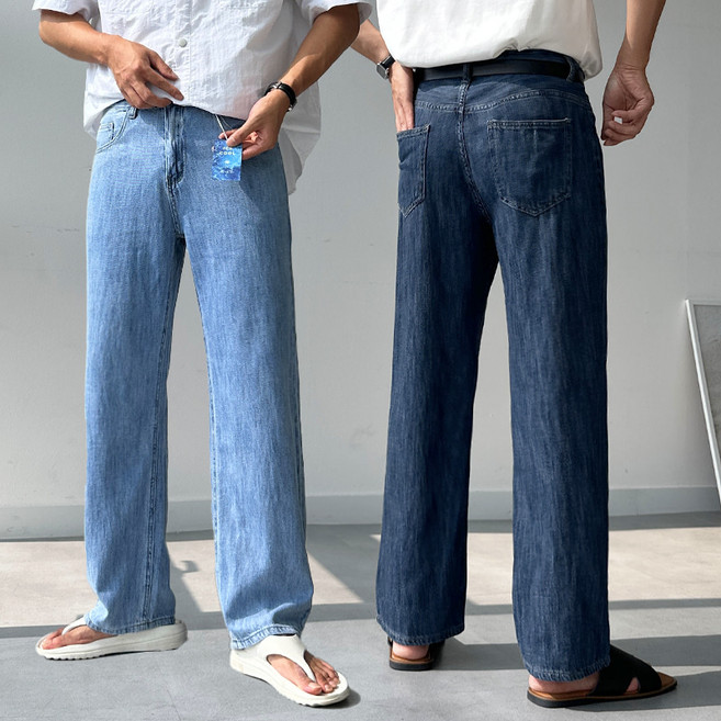 고퀄리티 시원한 남자 여름 청바지 쿨링 아이스 와이드 데님 팬츠