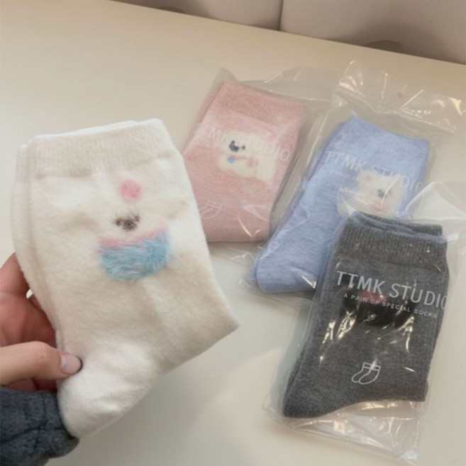 선물하기좋은 낱개포장 여성 따뜻한 겨울양말 고급양모재질 수면양말 케릭터양말 5종한세트