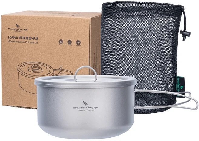 일본 직배송 Boundless Voyage Ti2041C 티타늄 쿠커 캠핑 냄비 33.8 fl oz 1000 ml 접이식 손잡이 가볍고 내구성이 뛰어난 오픈 파이어 컴팩트 식기, 01 Ti2041C