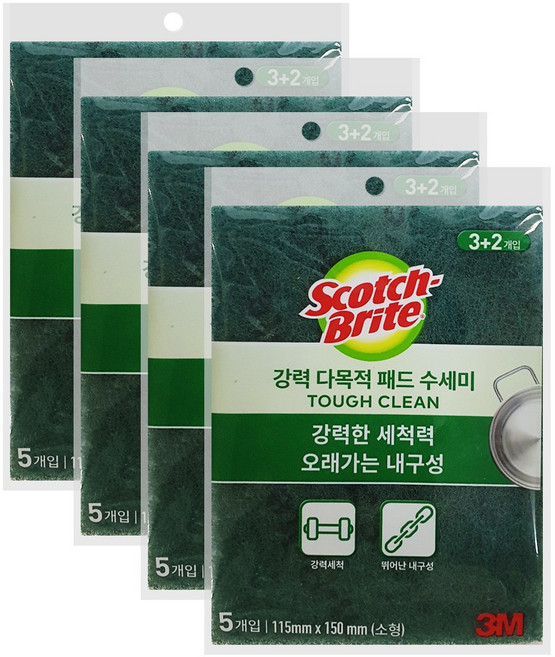 3M 스카치브라이트 다목적 패드 수세미 소형 설거지 기계 세척 다용도, 4개