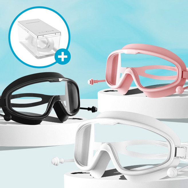 올탐 프리미엄 수경 김서림방지 와이드 투명 고글 물안경, 핑크&화이트, 1개
