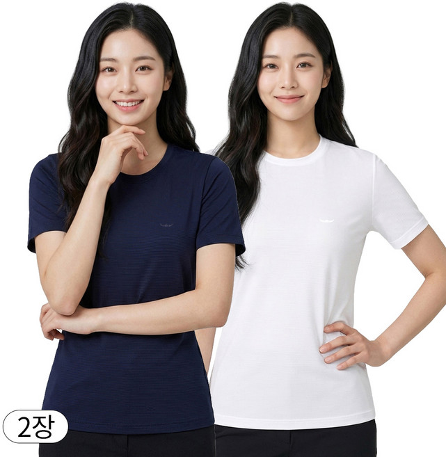 아소트 여성 여름 냉감 쿨티셔츠 프리미엄 기능성 라운드 반팔티 골프 등산 작업복 흡습속건 2장세트