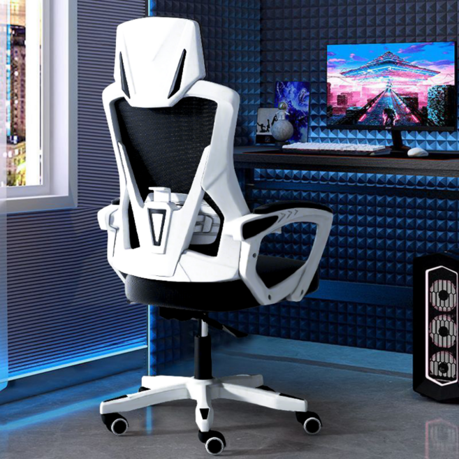 게이밍의자 컴퓨터 공부 사무용 메쉬의자 (리프트 시트), 화이트+블랙