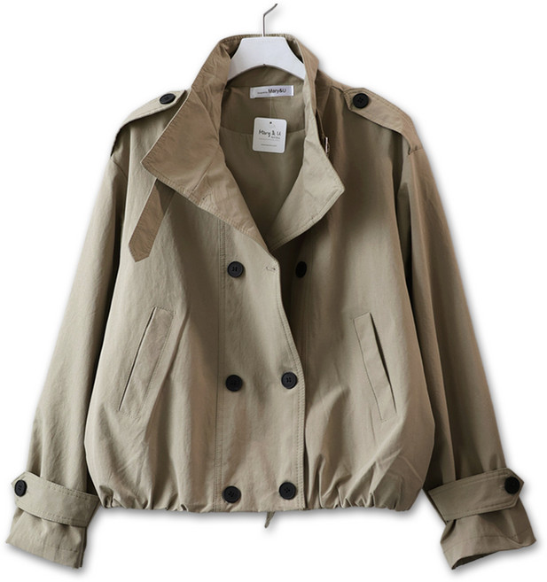 메리앤유 루즈핏 하이넥 더블 버튼 트렌치 자켓 간절기 블루종 점퍼