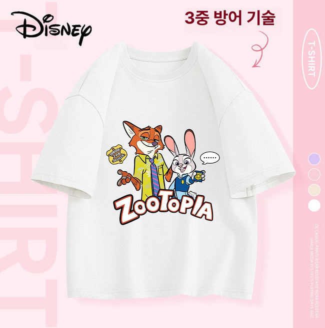 주토피아 티셔츠 반팔 맨투맨 초등학생 남아 여아 어린이 오버핏 면 라운드 봄 여름, 1개, 화이트 니치 파트너